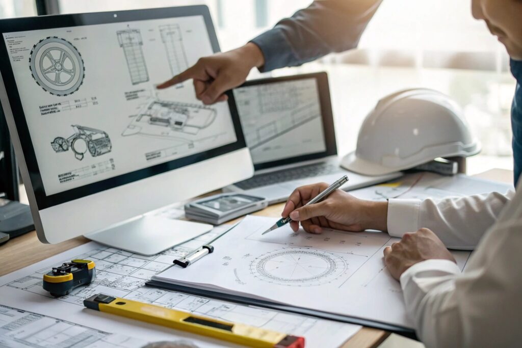 an office scene depicting engineers analyzing clie (1)